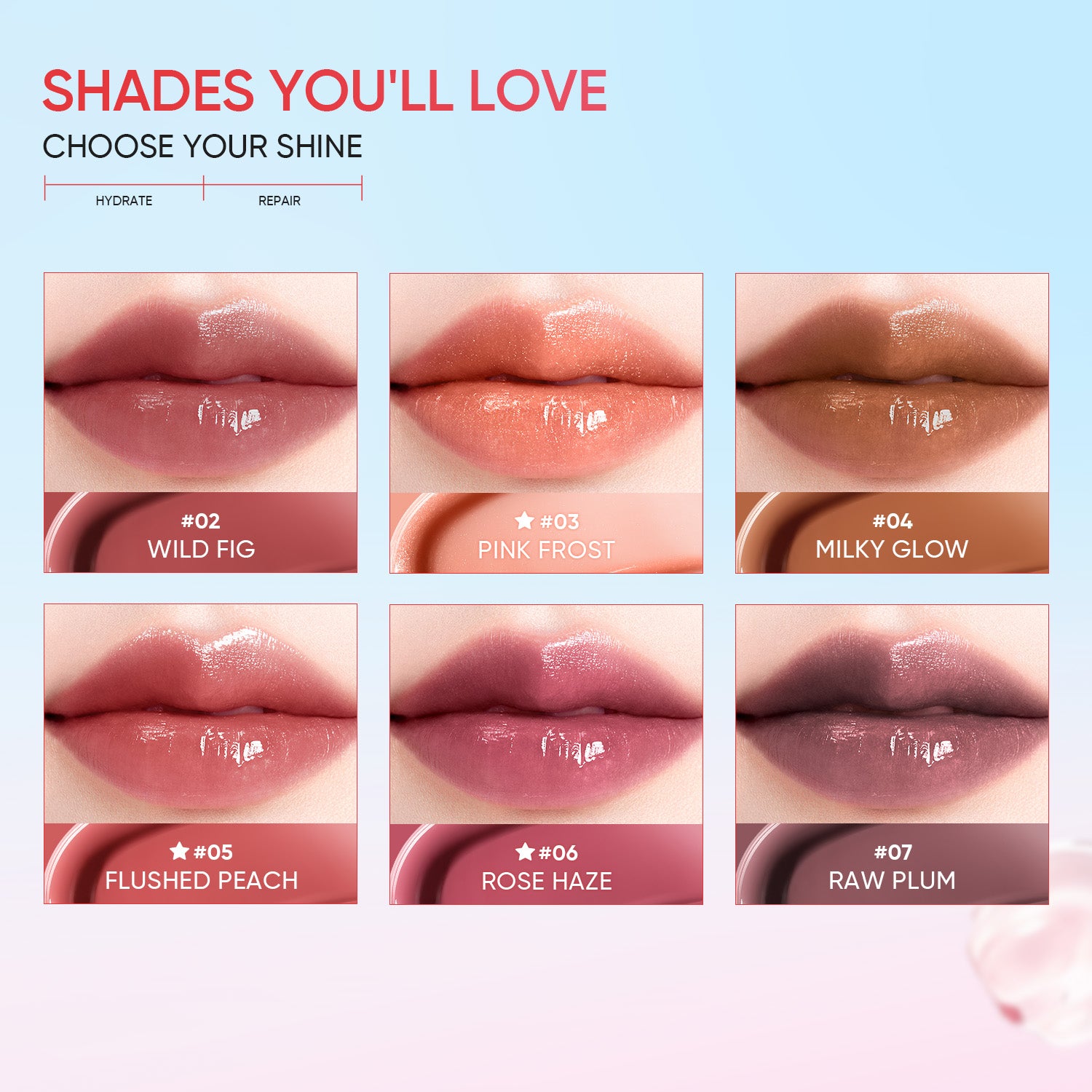 Intensive Moisturizing Glossy Peptide Lip Serum 3Pcs Set