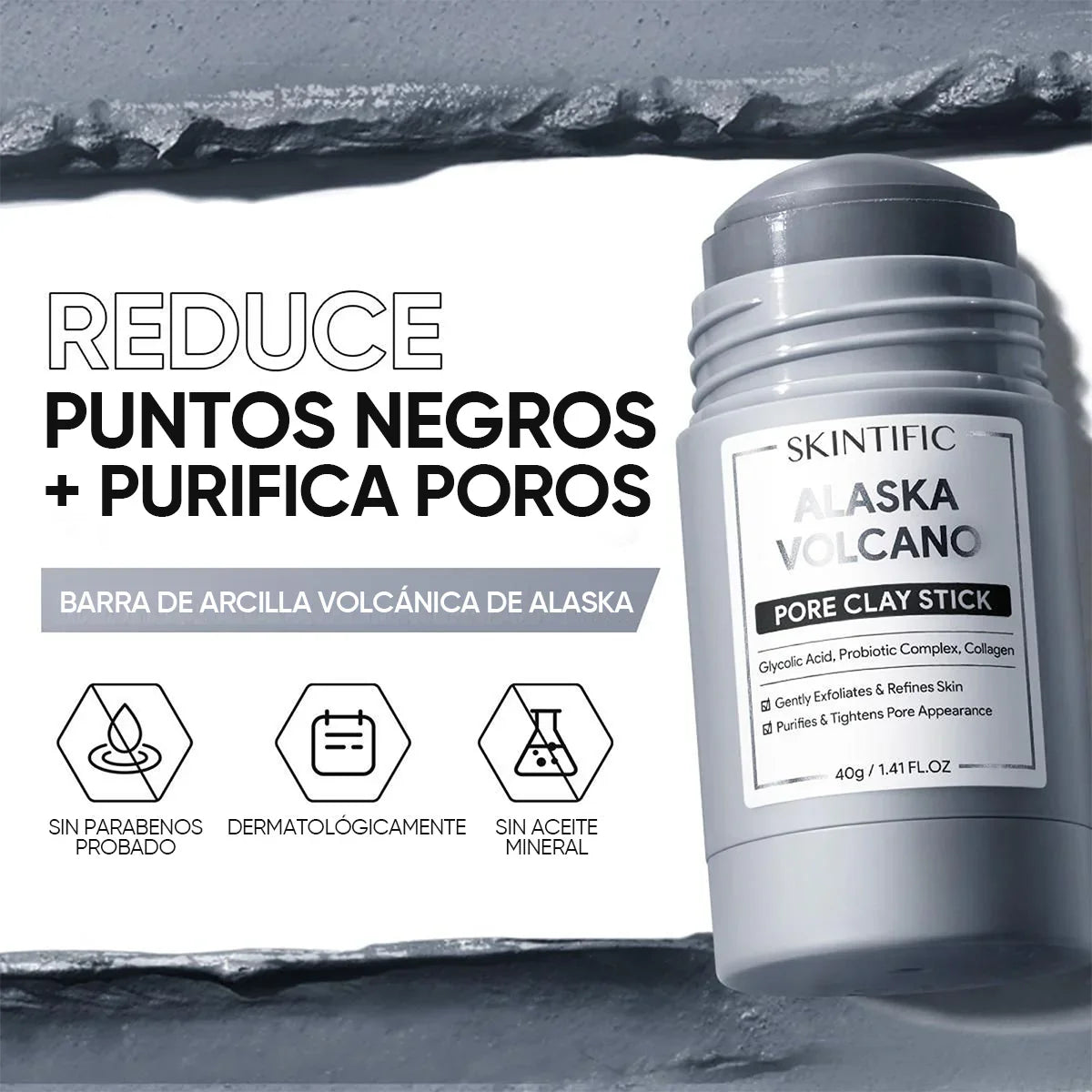 Mascarilla en Barra de Arcilla Volcánica de Alaska Limpiadora de Puntos Negros