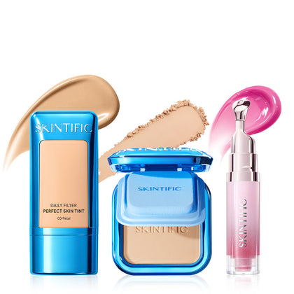 Daily Skin Tint & Powder Foundation & Peptide Brightening Lip Serum Set