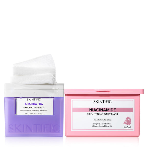 Set de discos de AHA, BHA y PHA y mascarilla iluminadora con niacinamida