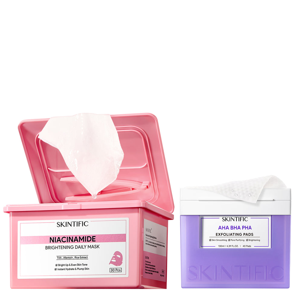 Set de discos de AHA, BHA y PHA y mascarilla iluminadora con niacinamida