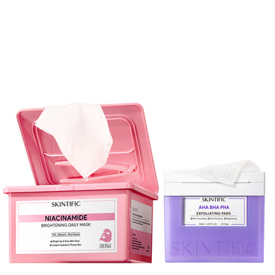 Set de discos de AHA, BHA y PHA y mascarilla iluminadora con niacinamida